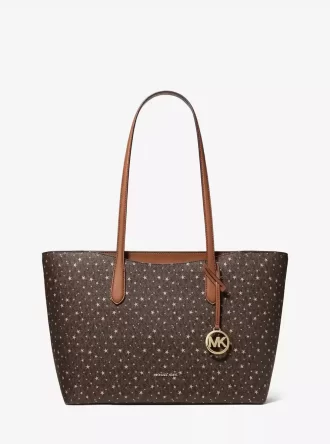 Arden Large Printed Signature Logo Top-Zip Tote Bag