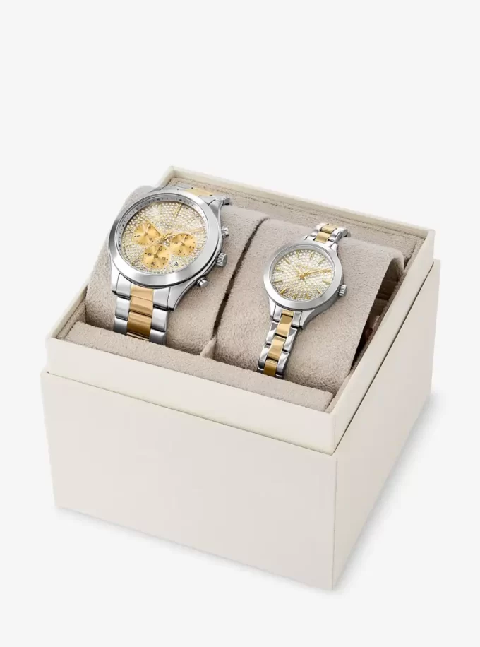Aspyn His and Hers Pavé Two-Tone Watch Set Aspyn His and Hers Pavé Two-Tone Watch Set