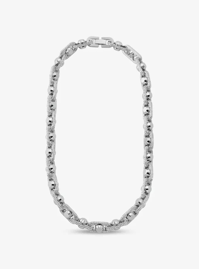 Astor Link Extra-Large Pavé Precious Metal-Plated Brass Necklace Astor Link Extra-Large Pavé Precious Metal-Plated Brass Necklace
