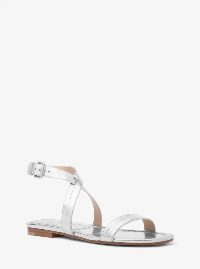 Bridgette Metallic Crocodile Embossed Leather Sandal Bridgette Metallic Crocodile Embossed Leather Sandal