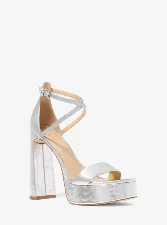 Cami Crackled Metallic Leather Platform Sandal