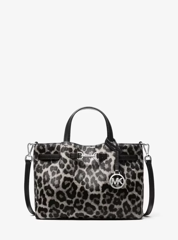 Carson Small Leopard Print Calf Hair Satchel