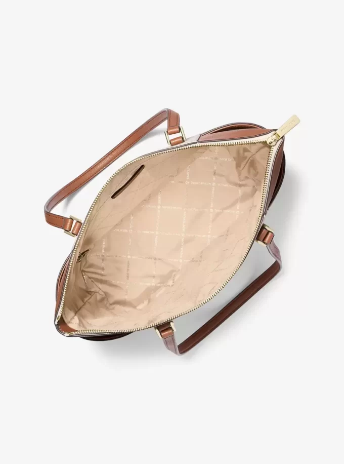 Charlotte Large Logo and Leather Top-Zip Tote Bag Charlotte Large Logo and Leather Top-Zip Tote Bag