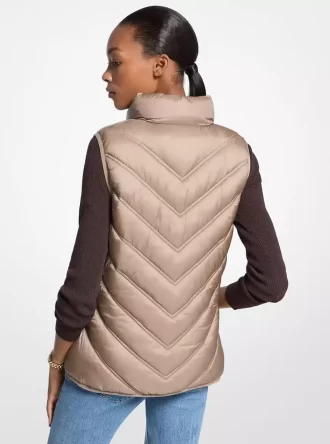 Chevron Quilted Logo Print and Nylon Packable Vest