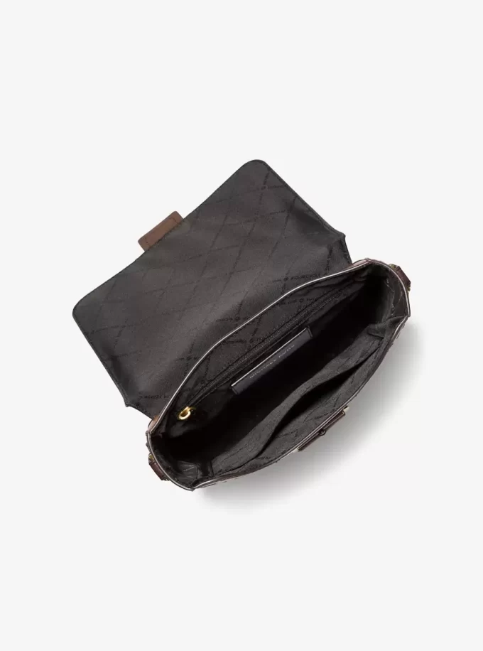 Colby Logo Embossed Burnished Leather Messenger Bag