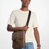 Colby Logo Embossed Burnished Leather Messenger Bag