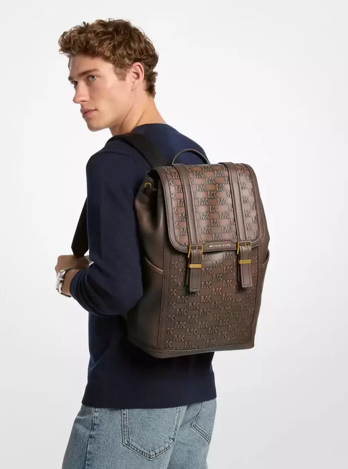 Colby Medium Logo Embossed Burnished Leather Backpack