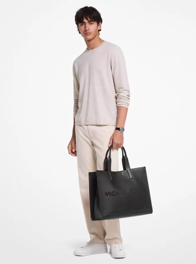 Cooper Logo Embossed Pebbled Leather Tote Bag Cooper Logo Embossed Pebbled Leather Tote Bag