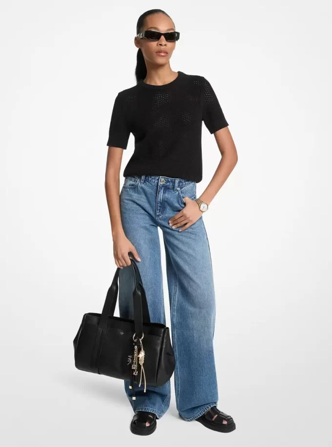 Cotton and Cashmere Mesh Short-Sleeve Sweater