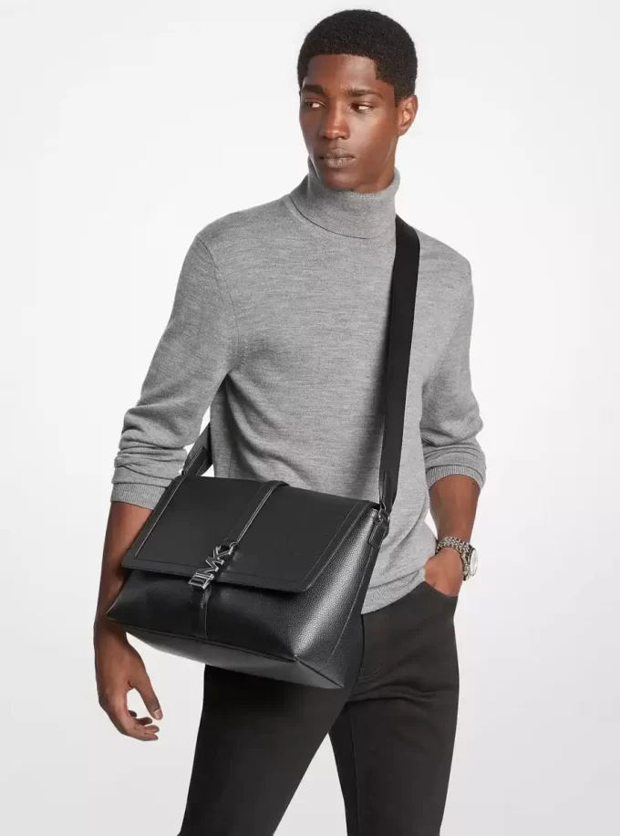 Cyrus Medium Pebbled Leather Messenger Bag