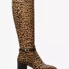 Ella Leopard Print Calf Hair Wide Calf Block Heel Boot