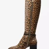 Ella Leopard Print Calf Hair Wide Calf Block Heel Boot