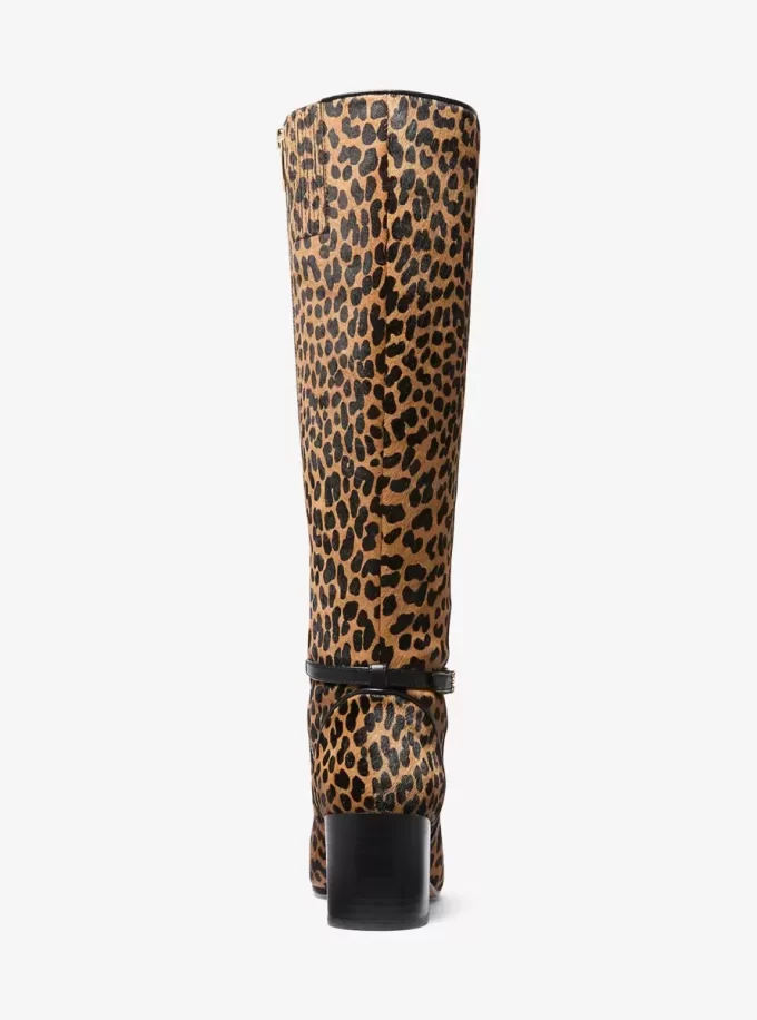 Ella Leopard Print Calf Hair Wide Calf Block Heel Boot