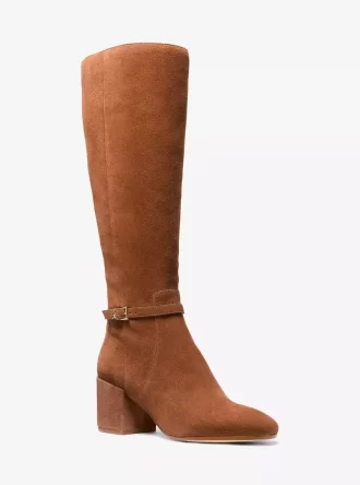 Ella Suede Wide Calf Block Heel Boot