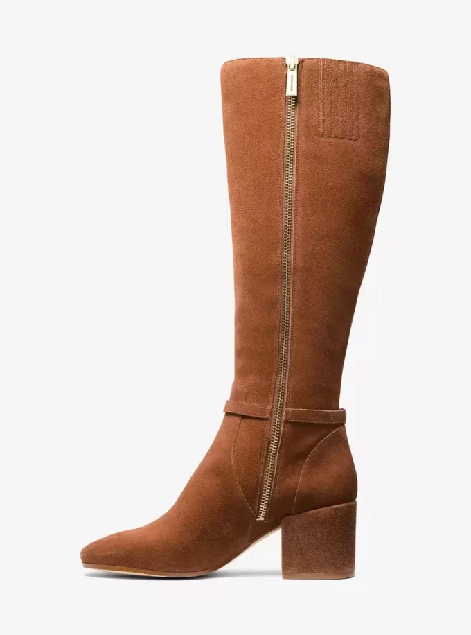 Ella Suede Wide Calf Block Heel Boot