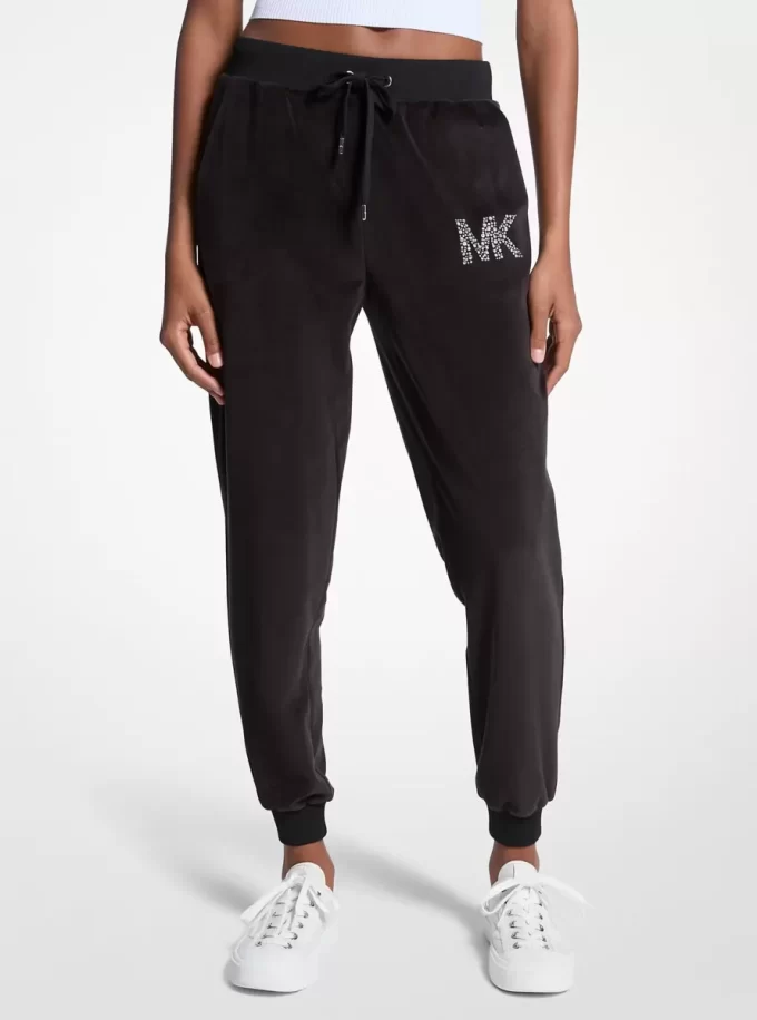 Embellished Logo Velour Joggers Embellished Logo Velour Joggers