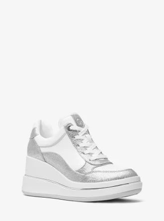 Emmy Glitter Embellished Leather Wedge Trainer