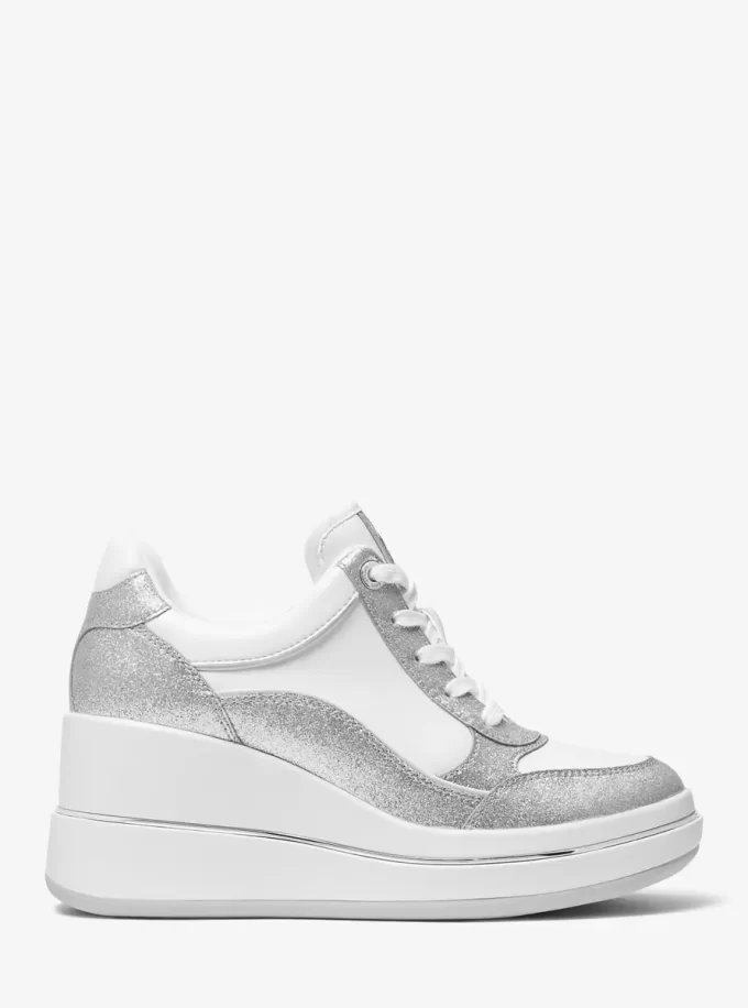Emmy Glitter Embellished Leather Wedge Trainer