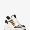 Emmy Leather and Leopard Print Calf Hair Wedge Trainer Emmy Leather and Leopard Print Calf Hair Wedge Trainer