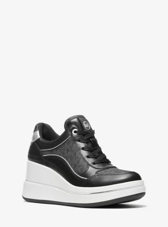 Emmy Signature Logo and Leather Wedge Trainer