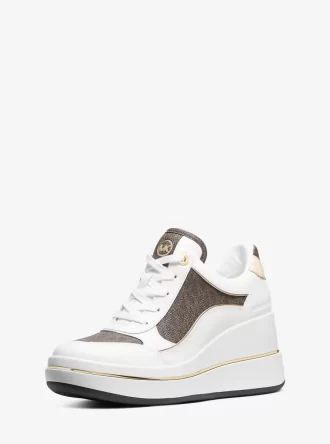 Emmy Signature Logo and Leather Wedge Trainer