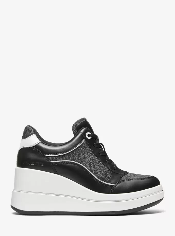 Emmy Signature Logo and Leather Wedge Trainer Emmy Signature Logo and Leather Wedge Trainer