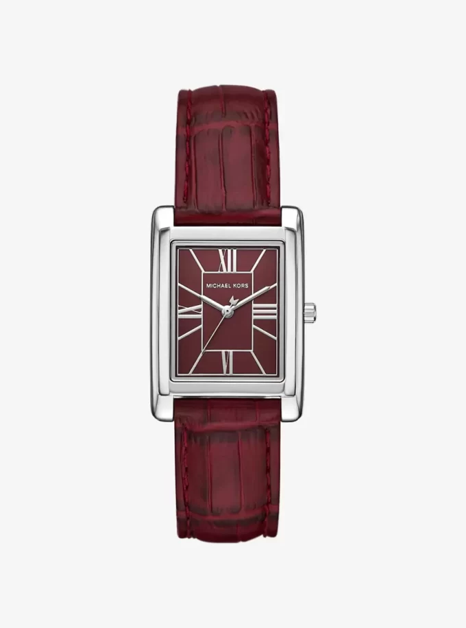 Essex Silver-Tone and Crocodile Embossed Leather Watch