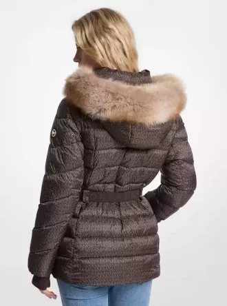 Faux Fur Trim Belted Puffer Jacket Faux Fur Trim Belted Puffer Jacket