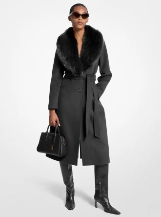 Faux Fur Trim Wool Blend Coat