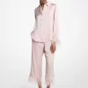 Feather Trim Satin Pajama Pants