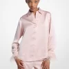 Feather Trim Satin Pajama Shirt Feather Trim Satin Pajama Shirt