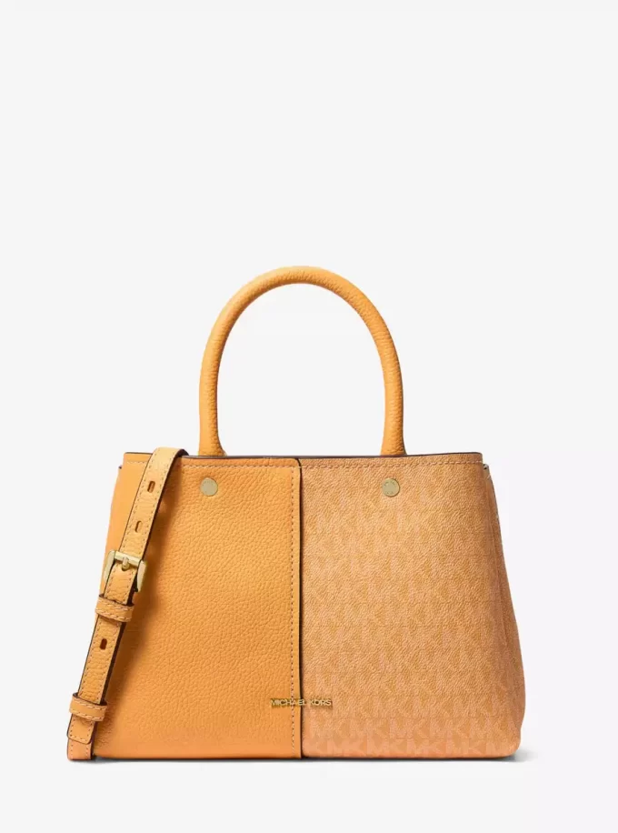 Flora Medium Signature Logo and Leather Satchel Flora Medium Signature Logo and Leather Satchel