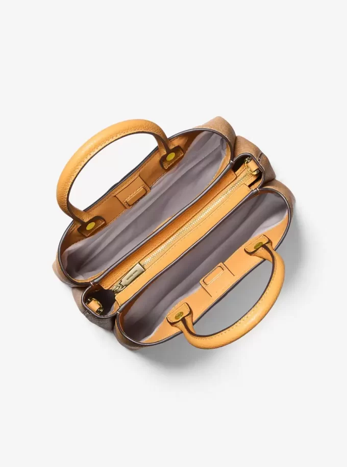 Flora Medium Signature Logo and Leather Satchel Flora Medium Signature Logo and Leather Satchel