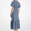 Floral Print Viscose and Silk Blend Midi Dress