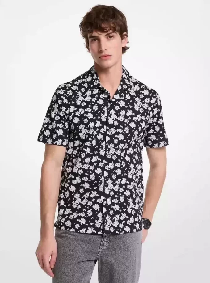 Floral Stretch Cotton Camp Shirt