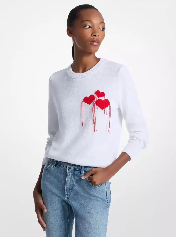 Fringed Heart Cotton Blend Sweater Fringed Heart Cotton Blend Sweater