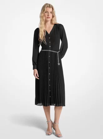 Georgette Belted Pleated Shirtdress