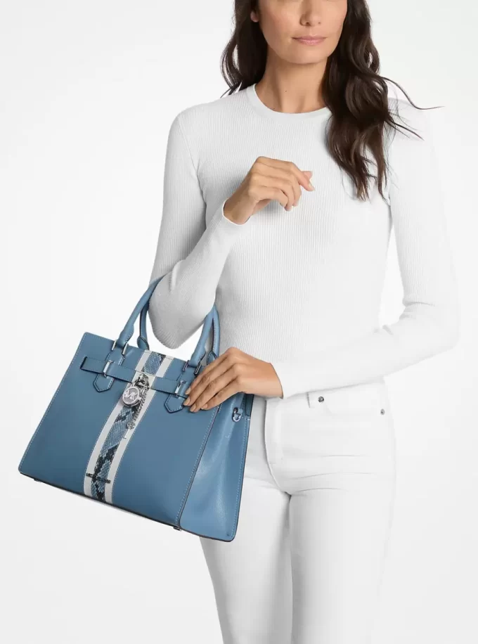 Hamilton Medium Leather and Snake Embossed Stripe Satchel Hamilton Medium Leather and Snake Embossed Stripe Satchel