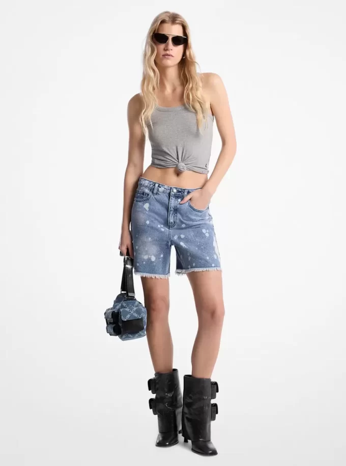 Hand-Splattered Bleach Denim Boyfriend Shorts Hand-Splattered Bleach Denim Boyfriend Shorts