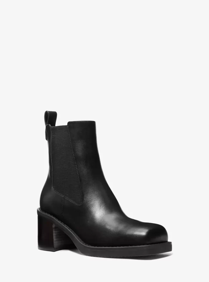 Houston Leather Block Heel Ankle Boot Houston Leather Block Heel Ankle Boot