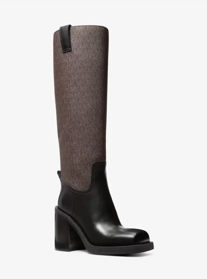 Houston Signature Logo and Leather Block Heel Boot Houston Signature Logo and Leather Block Heel Boot