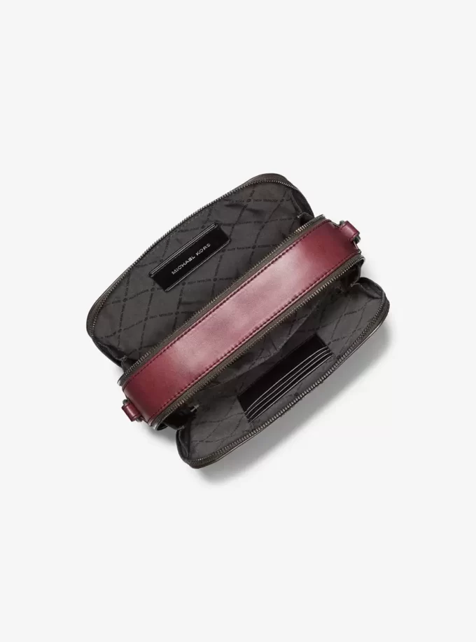 Hudson Logo Embossed Burnished Leather Crossbody Bag