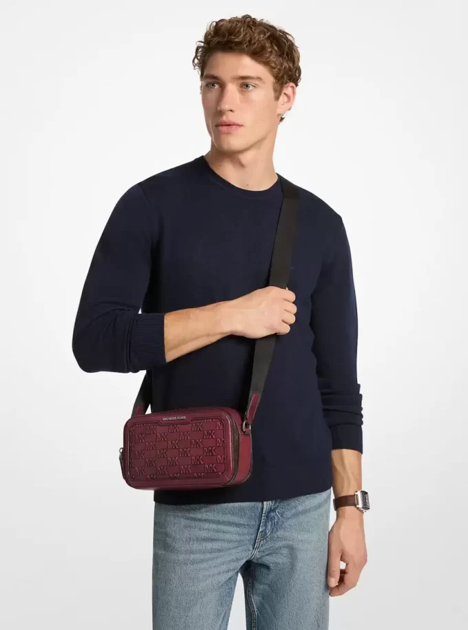 Hudson Logo Embossed Burnished Leather Crossbody Bag