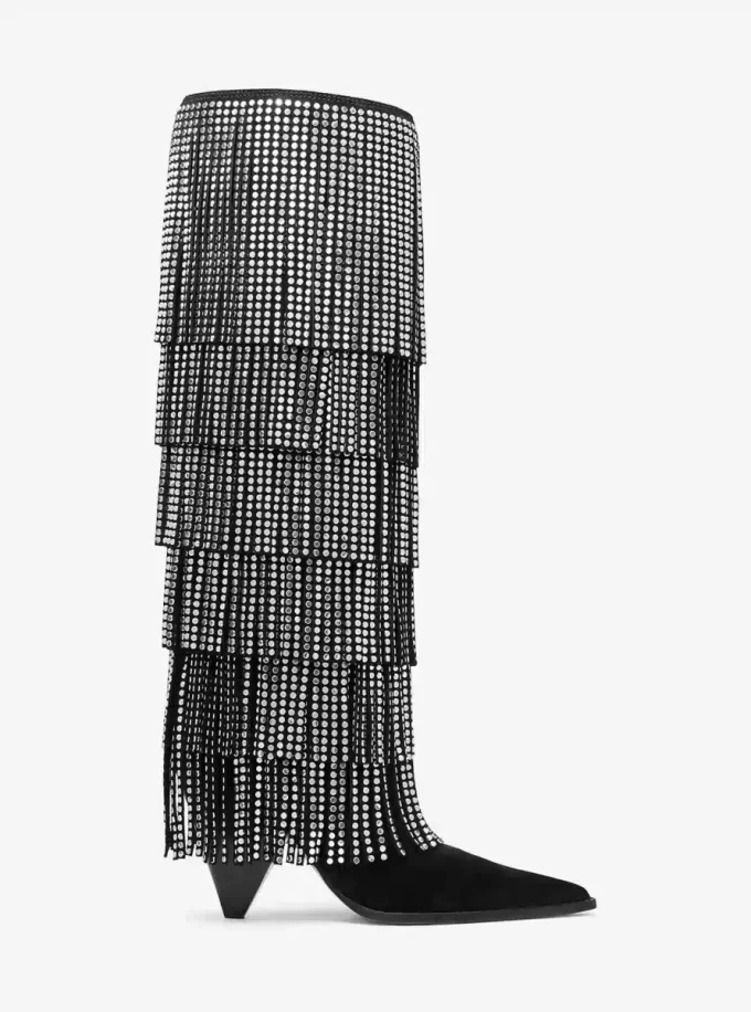 Jayla Embellished Leather Fringed Boot