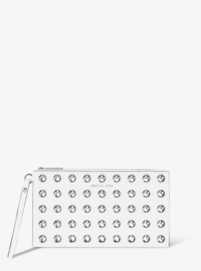 Jet Set Large Studded Pebbled Leather Wristlet Jet Set Large Studded Pebbled Leather Wristlet