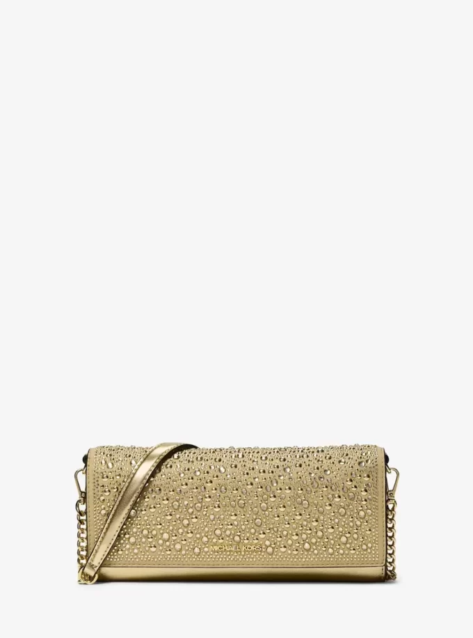 Jet Set Medium Metallic Leather Clutch