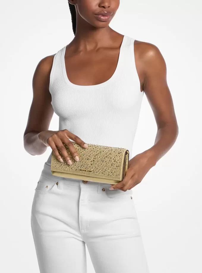 Jet Set Medium Metallic Leather Clutch