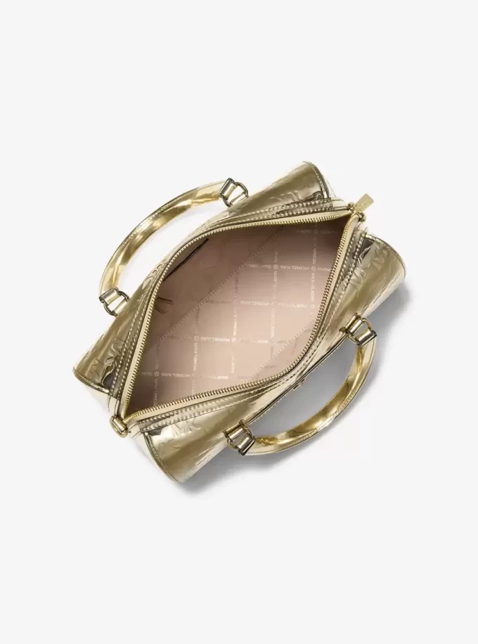 Jet Set Medium Metallic Logo Debossed Satchel