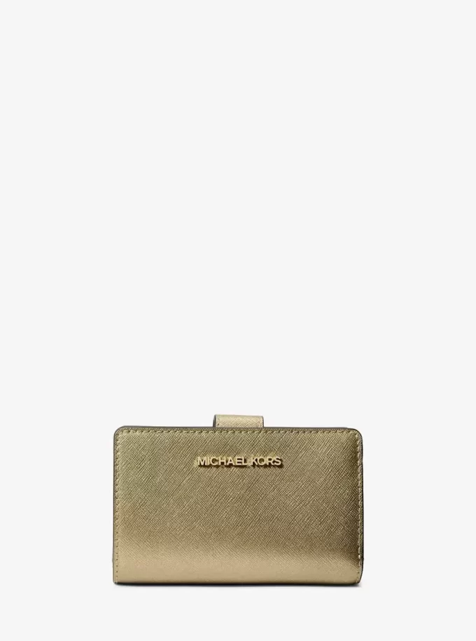 Jet Set Medium Metallic Saffiano Leather Bi-Fold Wallet Jet Set Medium Metallic Saffiano Leather Bi-Fold Wallet