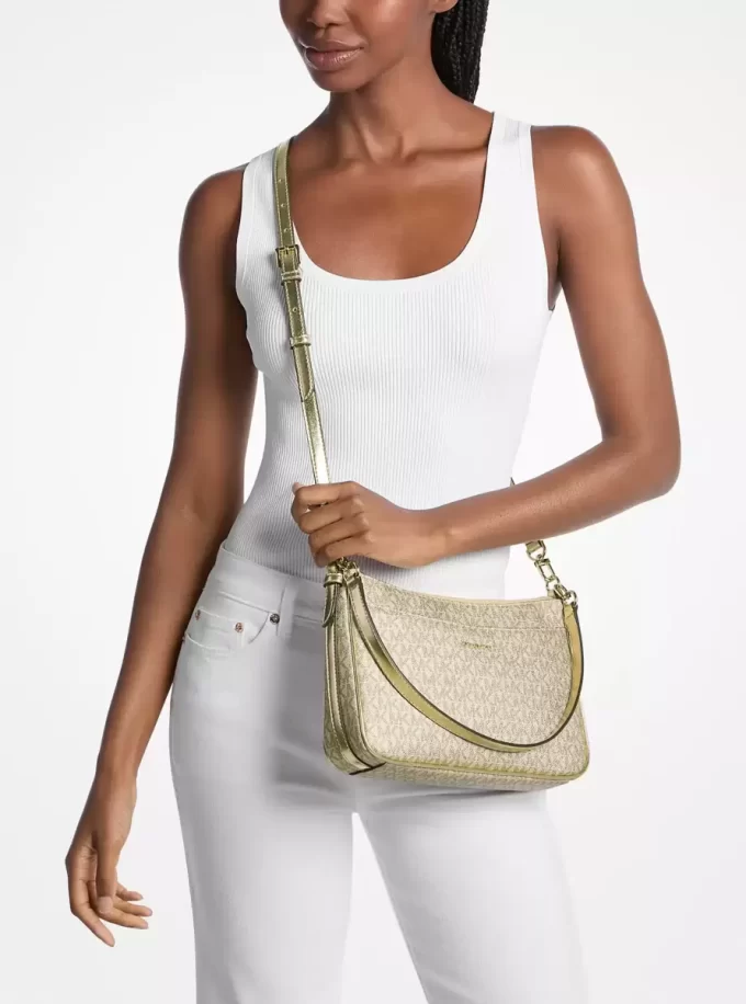 Jet Set Medium Metallic Signature Logo Convertible Crossbody Bag